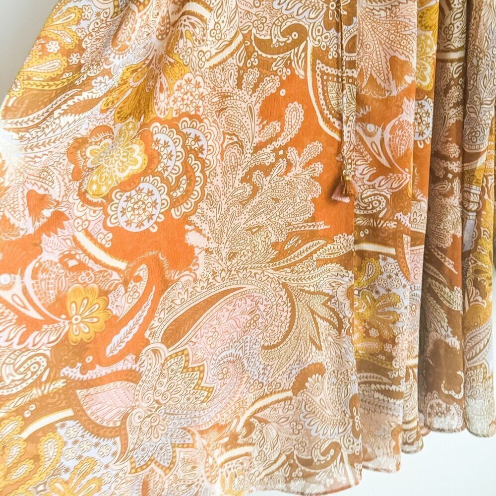 Haute Hippie Paisley Print Long Sleeve Chiffon Dress M - Picture 8 of 9